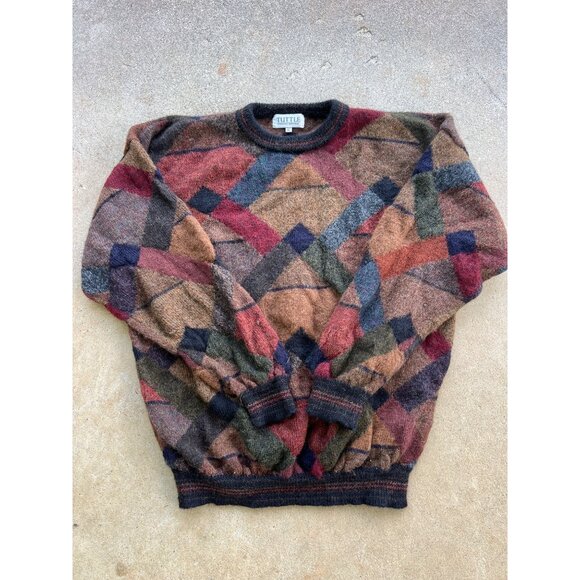 Vintage Tuttle XL Geometric Cosby Alpaca Wool Sweater A4 - Picture 1 of 5